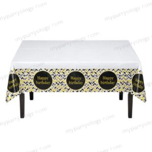 Happy Birthday Black, Gold & Silver Zigzag Table Cover