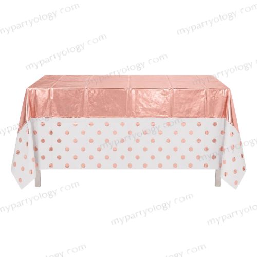 White Tablecover With Rose Gold Polka Dots (Size - 54"x72")