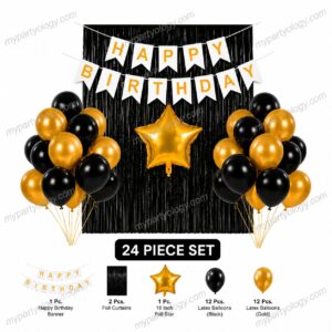Happy Birthday Black & Gold Decoration Value Pack (Pack of 24)