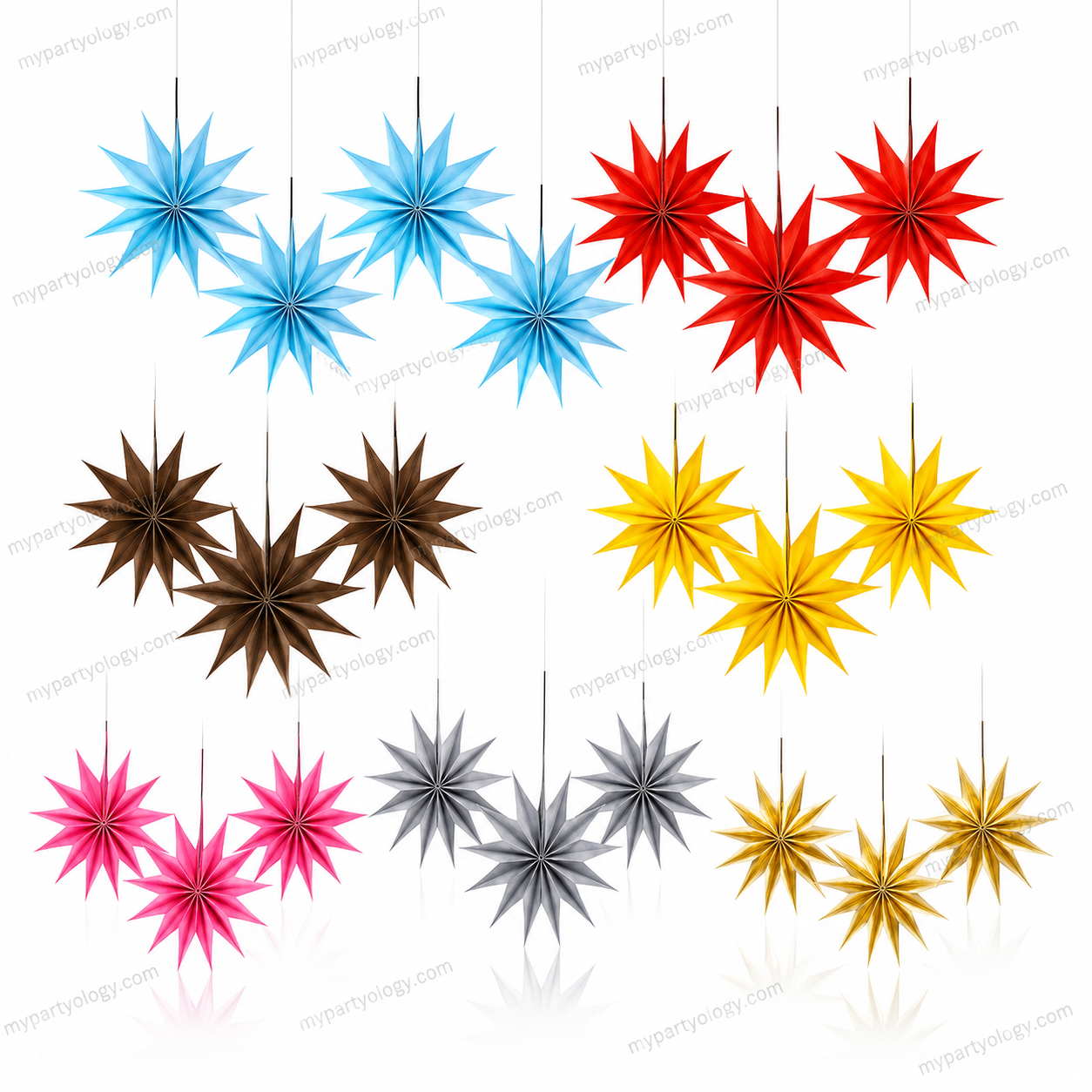 Assorted Coloured Paper Decor Stars Hanging Set (Pack of 3)