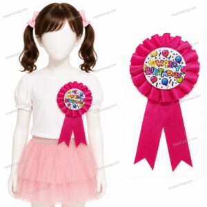 Happy Birthday Balloons Pink Ribbon Rosette Badge (Pack of 1)