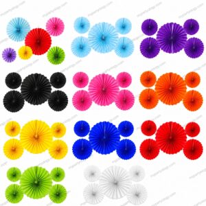 Assorted Coloured Paper Decor Fan Sets (Pack of 6)