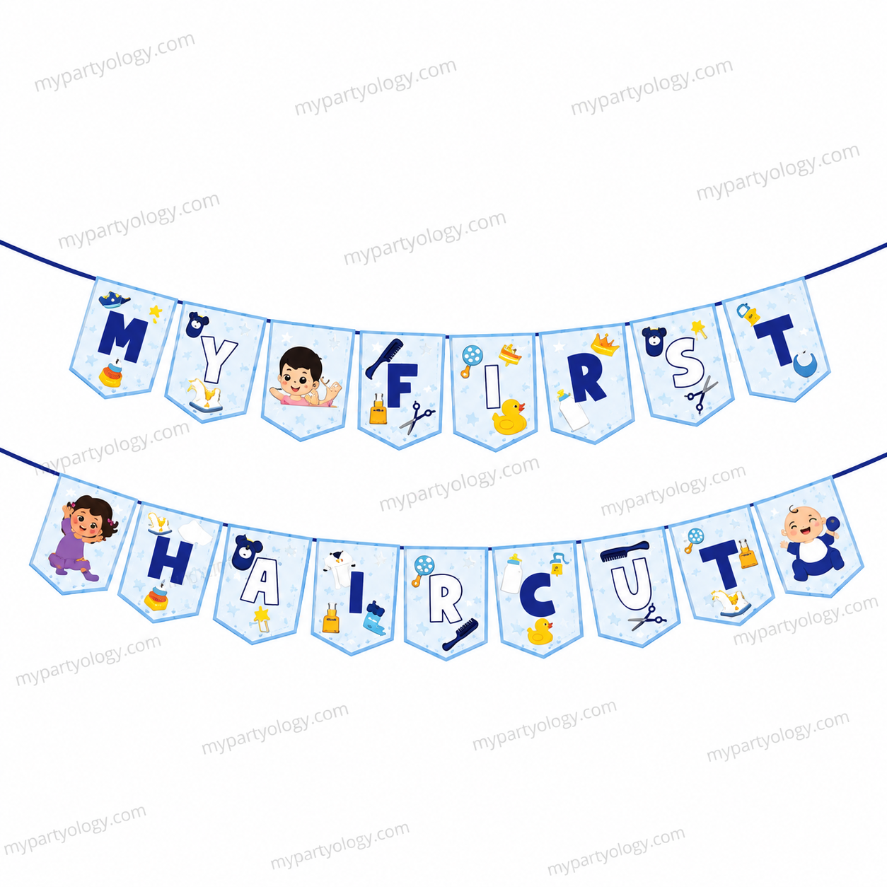 My First Haircut Blue Paper Banner