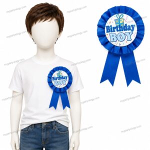 Birthday Boy Blue Ribbon Rosette Badge (Pack of 1)