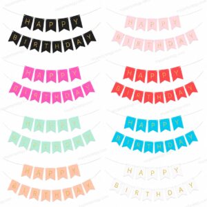 Assorted Coloured Happy Birthday Large Paper Pennant Banners - (Size - 8" x 6")