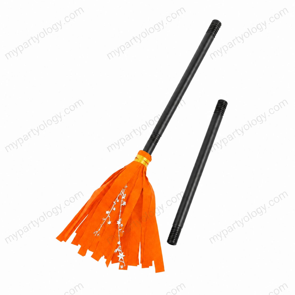 Detachable Orange Witch Cloth Sparkle Broom (Pack of 1)