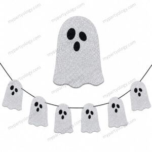 Glittery Silver Ghost Paper Pennant Banner