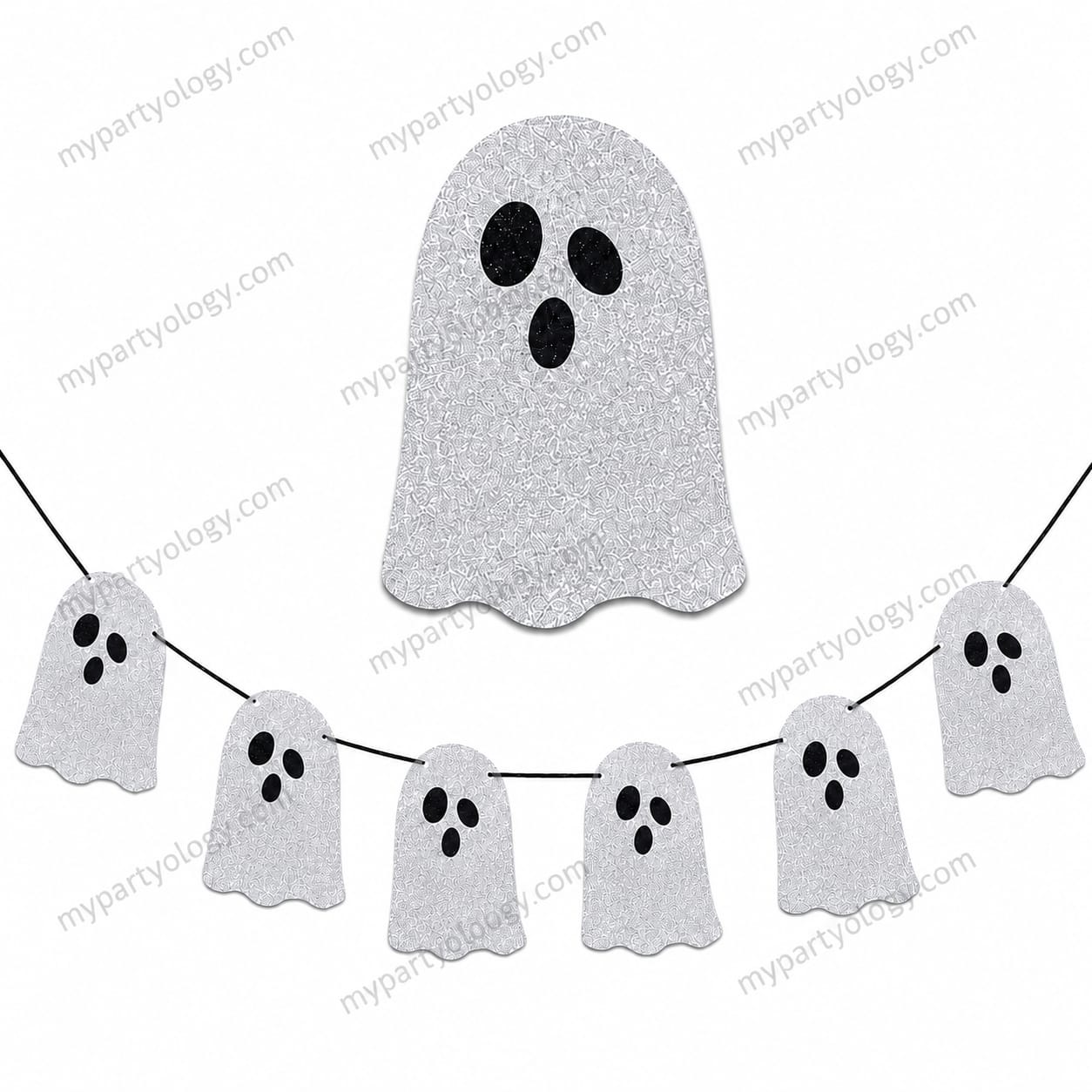 Glittery Silver Ghost Paper Pennant Banner