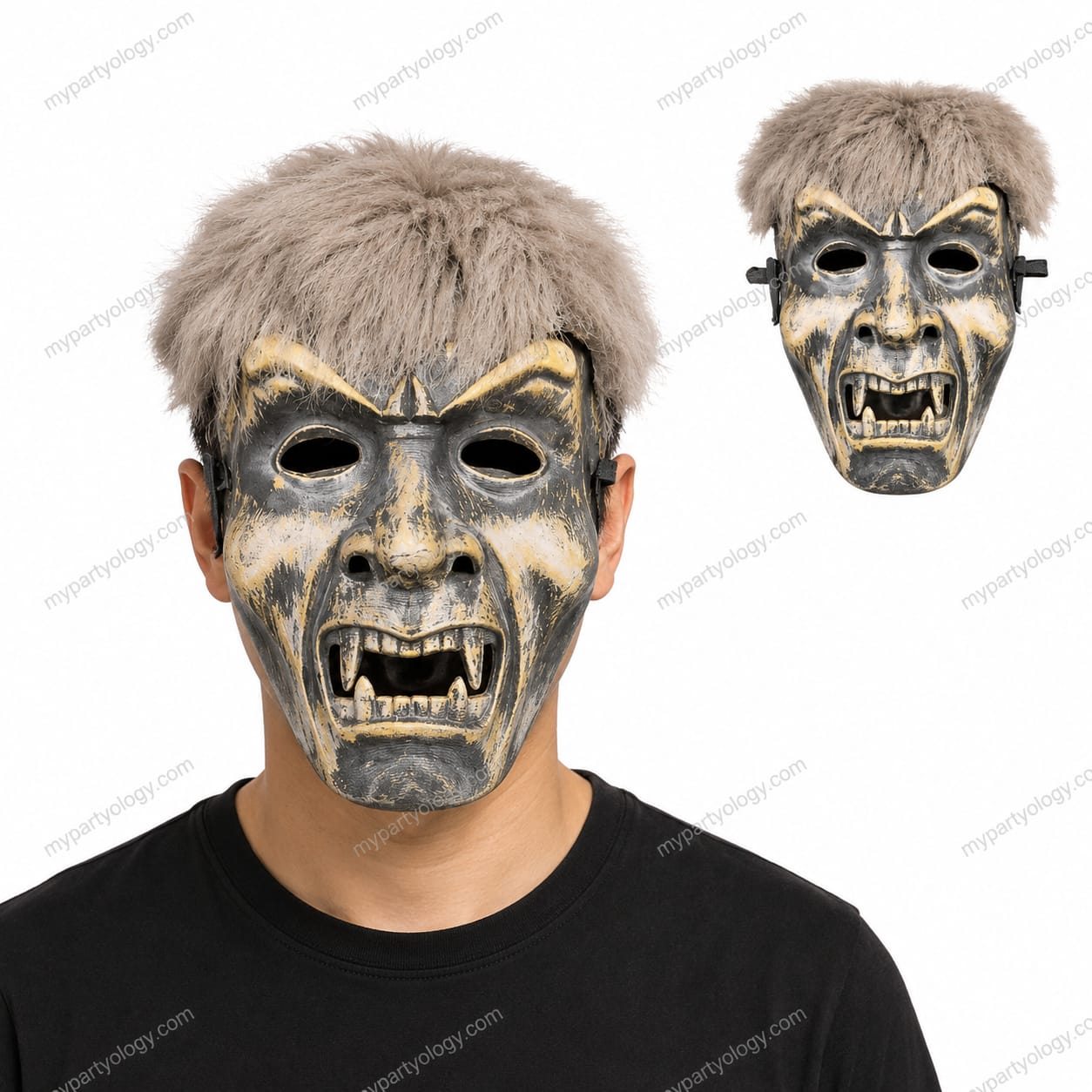 Vampire with Hair & Beard Plastic Mask