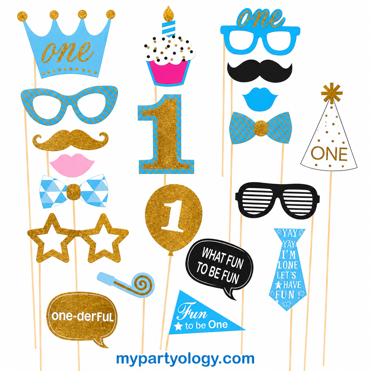 Blue & Gold 1st Birthday Theme Photoprops