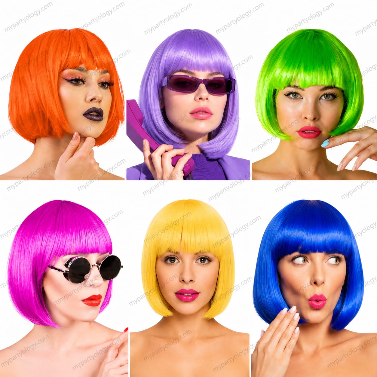 Assorted Coloured Blunt Cut Wigs (Pack of 1)