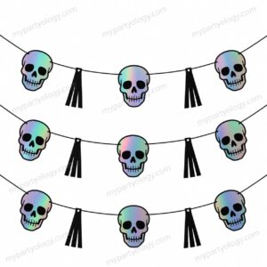 Holographic Skull with Black Tassles Banner