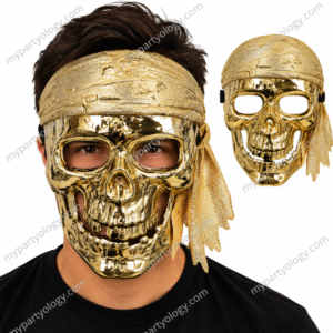 Pirate Matte Gold Skeleton Bandana Mask