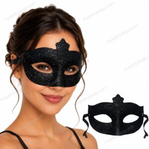 Black Glitter Masquerade Half Mask (Pack of 1)