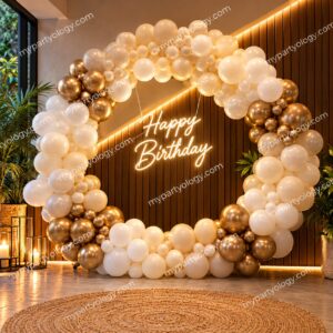 Gold & White Halo Birthday Balloon Ring Decoration