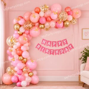 Happy Birthday Pink & Gold Elegance Balloon Arch Decoration