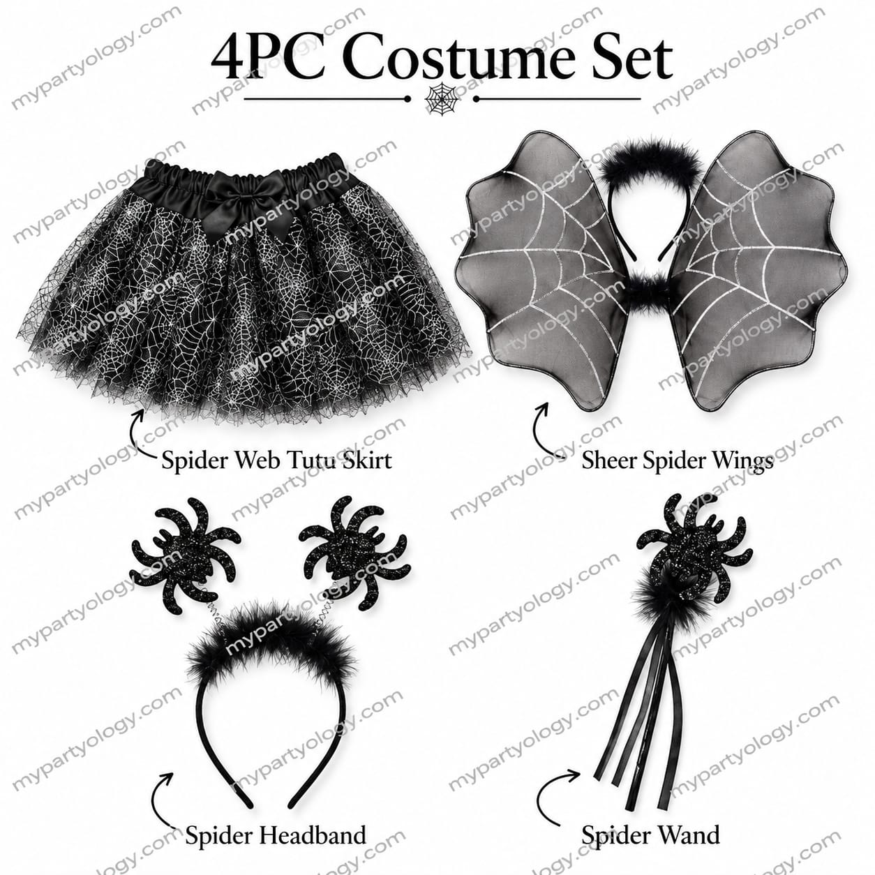 Spider Black Tutu 4pc Girl Set (Size - Age 1-3 Years) - Image 2