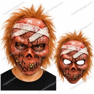 Scary Bandaged Zombie Plastic Mask With Hair