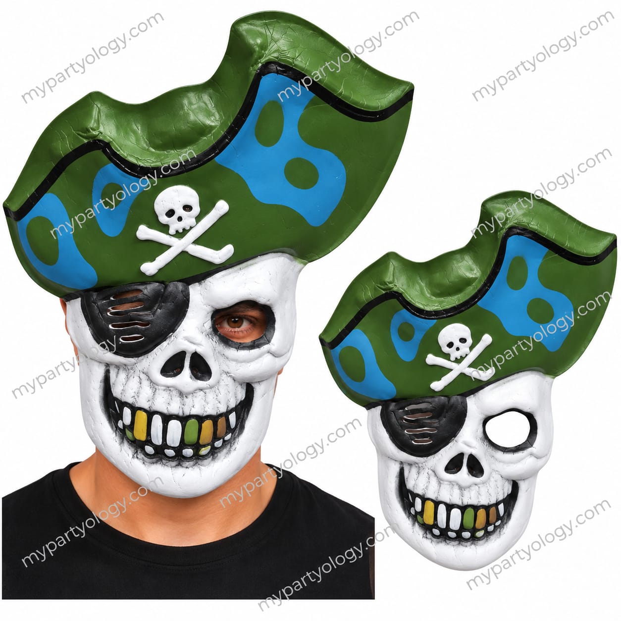Haunted Pirate With Eye Patch Skull Face Mask