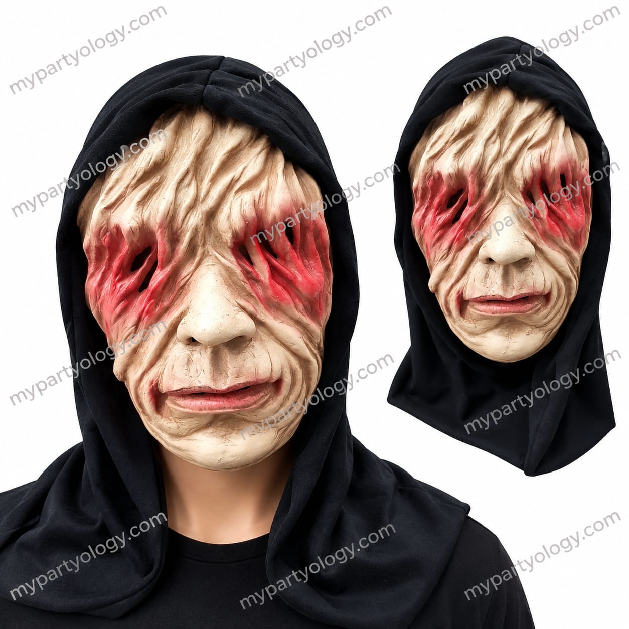 Melted Face Horror Rubber Mask with Hood