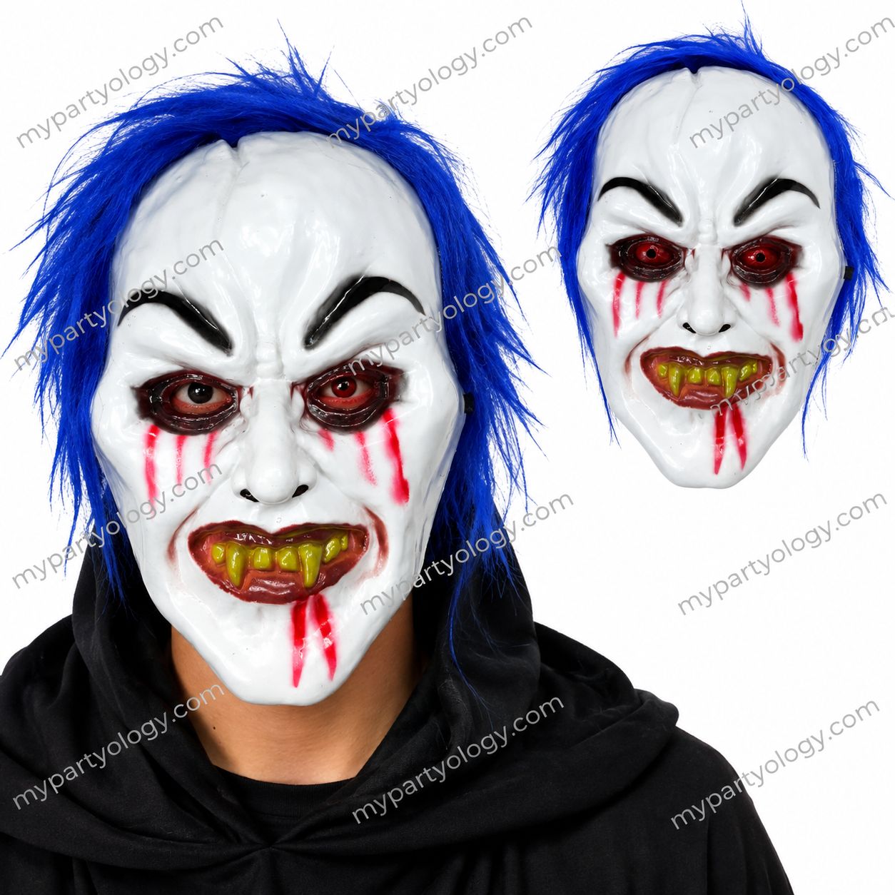 Bloody Blue Hair Plastic Vampire Mask