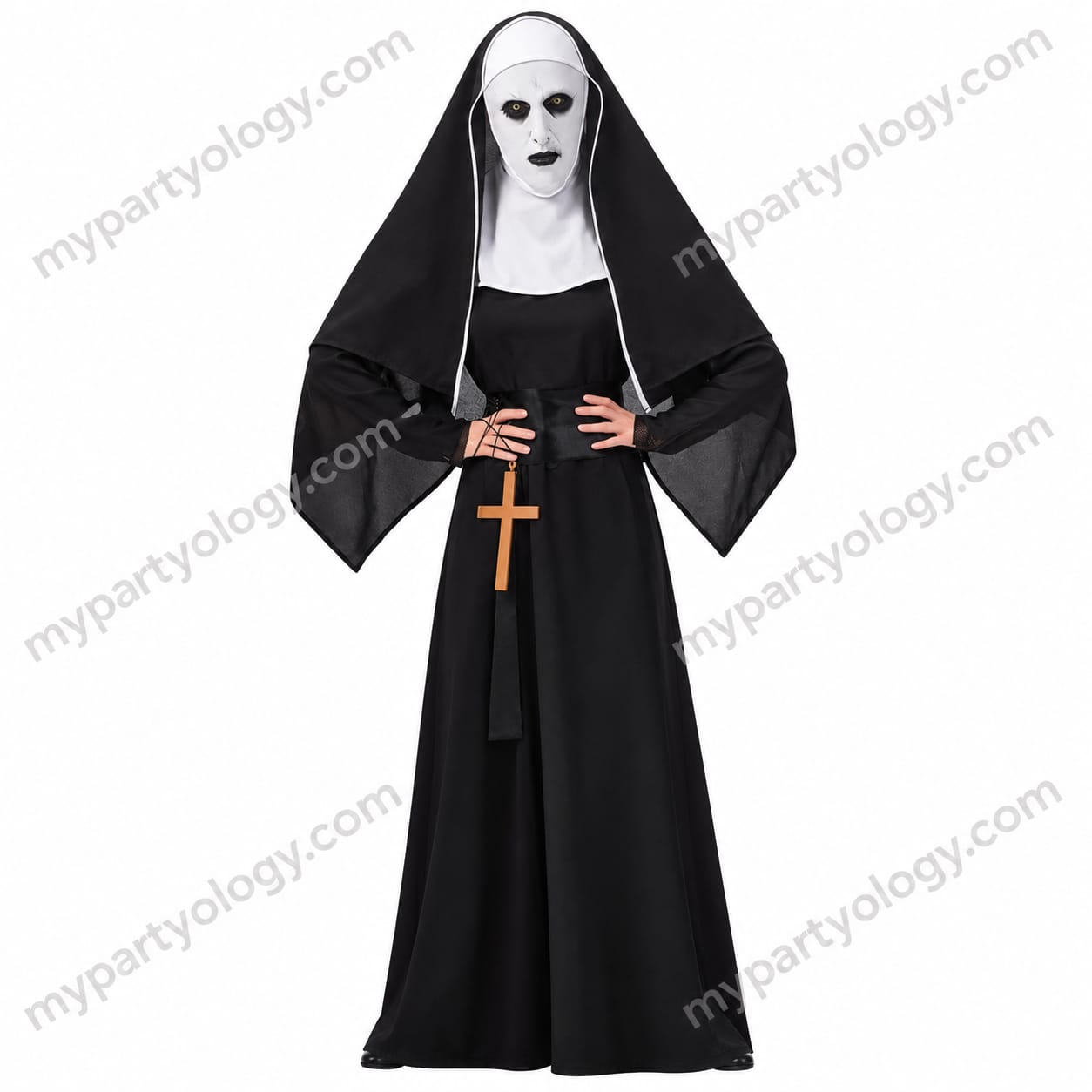 Conjuring Nun Costume Adult w/ Waist Belt and Latex Mask