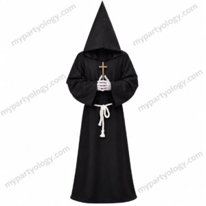 Friar Medieval Hooded Monk Priest Robe Costume with Cross Sign and Rope