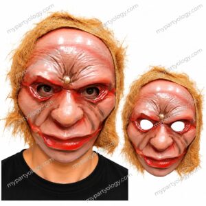 Evil Granny Witch Plastic Mask With Hair