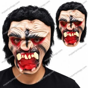 Bloodfang Demon Rubber Mask With Hair