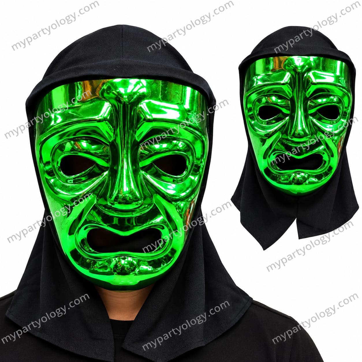 Emerald Hooded Phantom Masquerade Plastic Mask