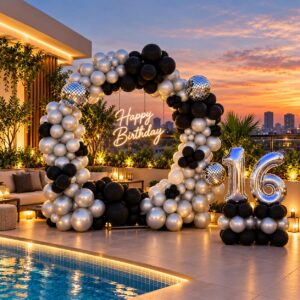 Midnight Silver & Black Elegant Balloon Ring Decoration