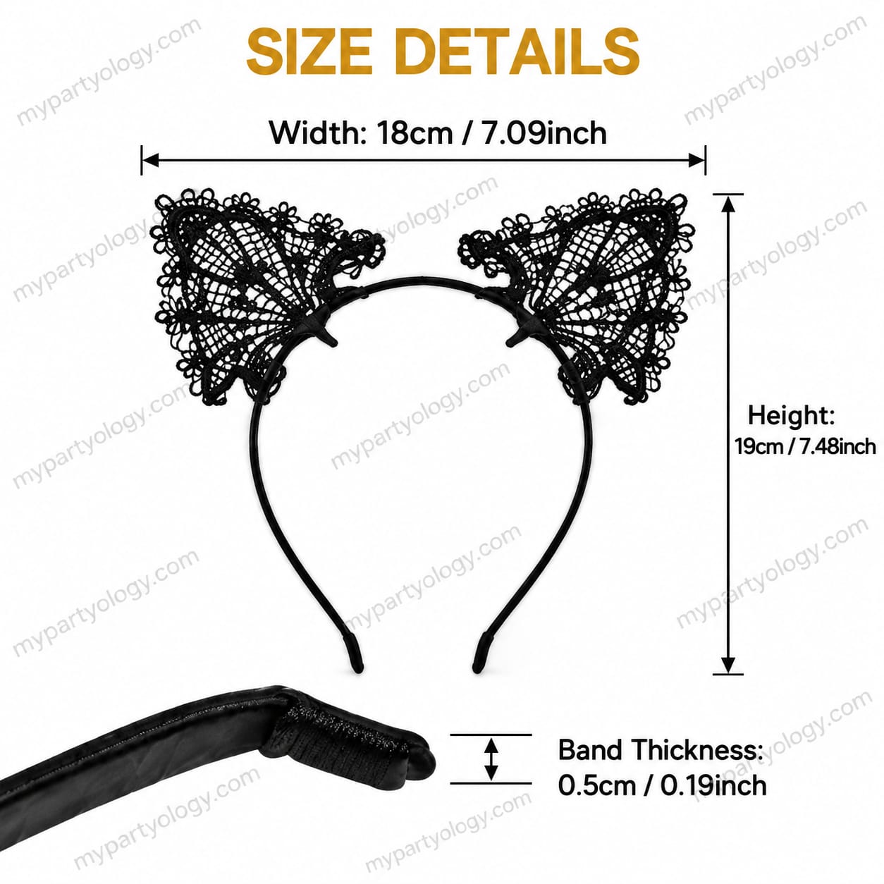 Cat Black Lace Ears Headband (Pack of 1) - Image 3