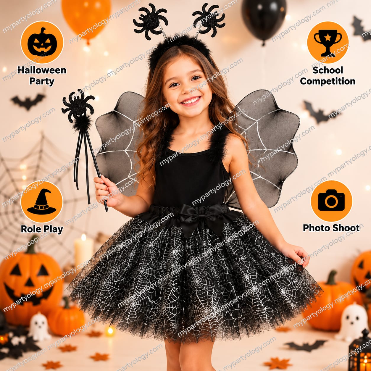 Spider Black Tutu 4pc Girl Set (Size - Age 1-3 Years) - Image 5