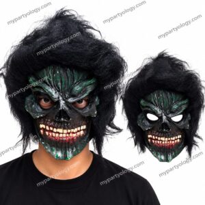 Scary Green Zombie Rubber Mask With Hair